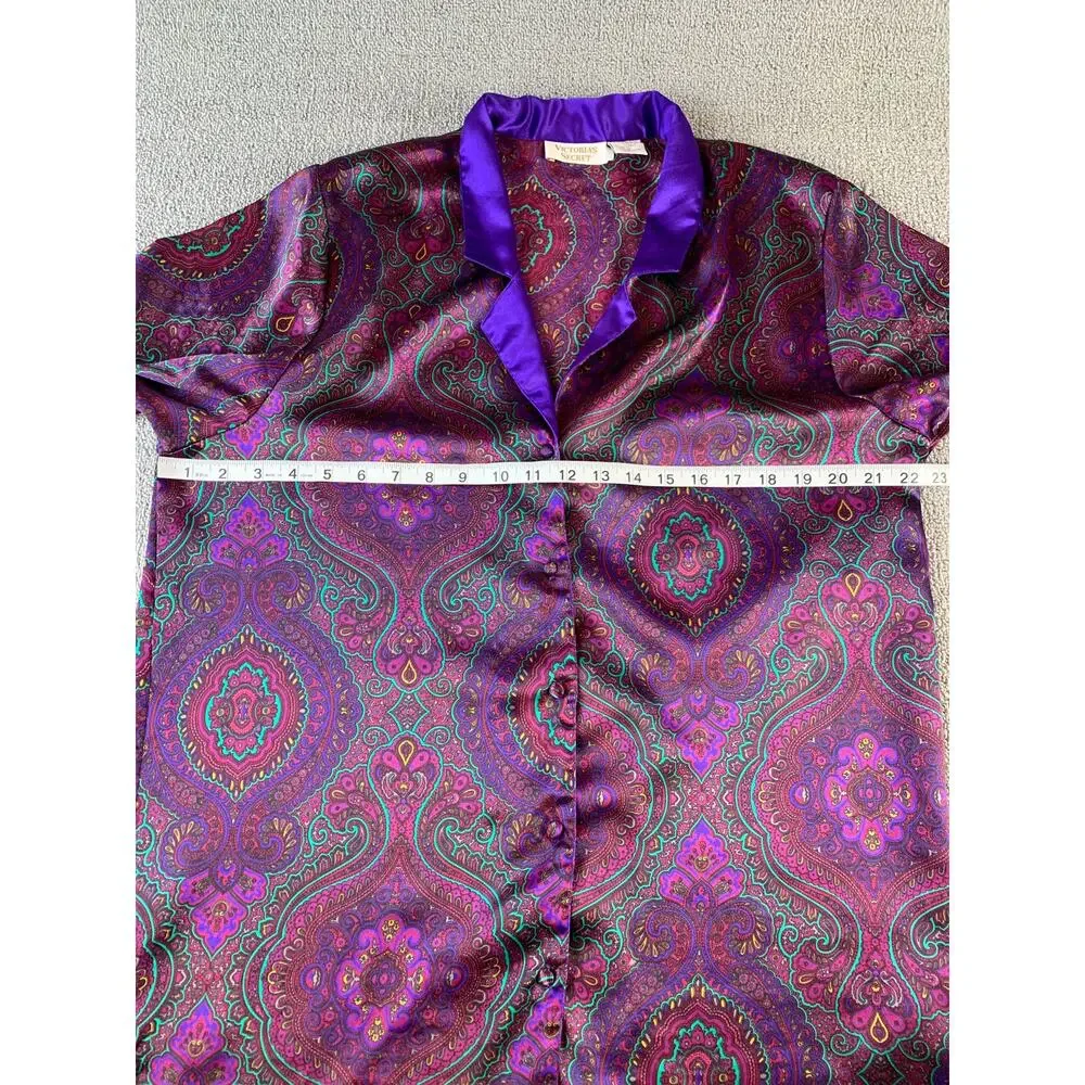 Vtg Victoria's Secret Night Shirt Gold Label Long Sleeve Paisley‎ Purple Medium